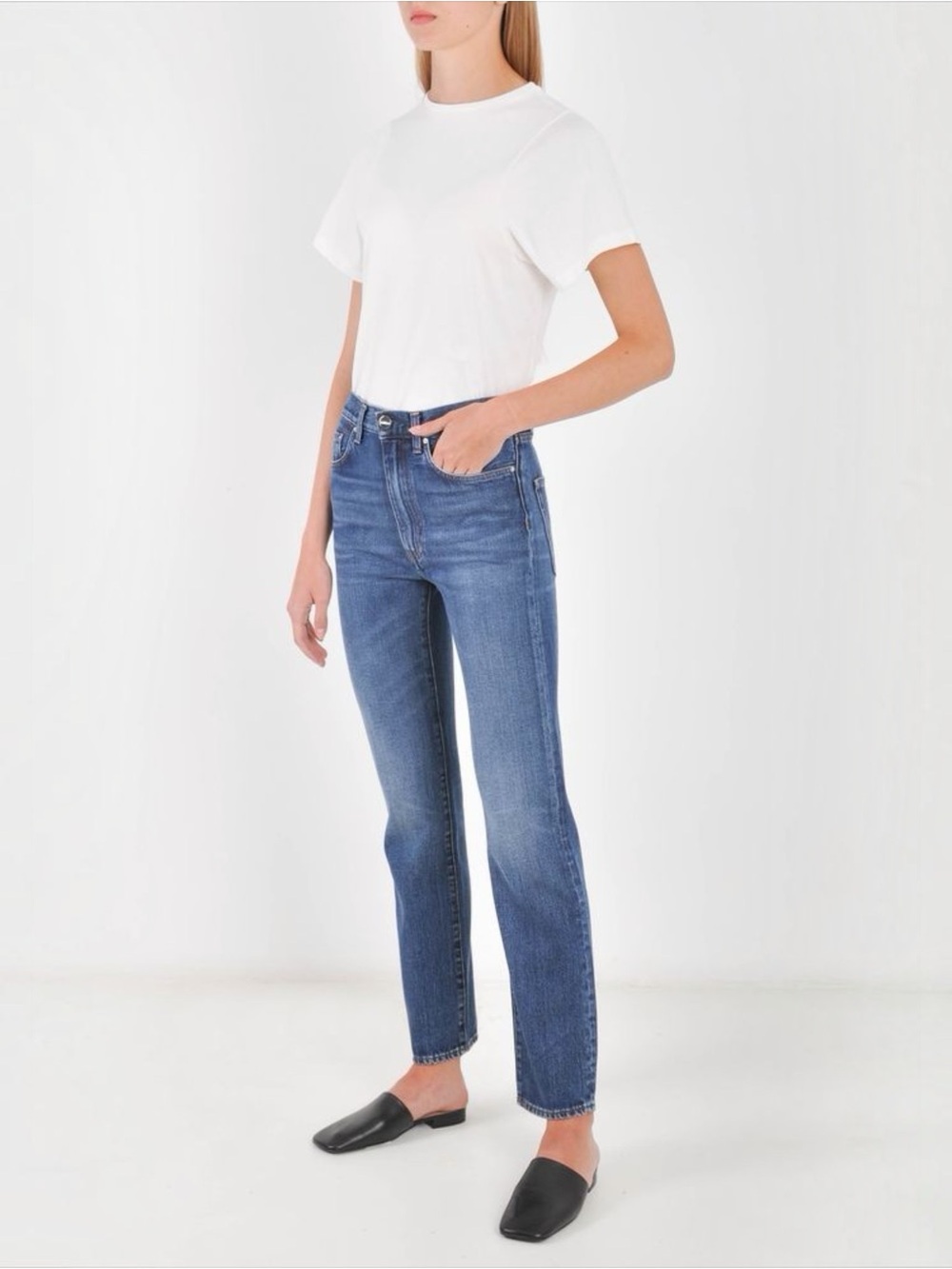 TOTEME • Studio Straight Fit High Waist Regular Length Denim in Dark Vintage